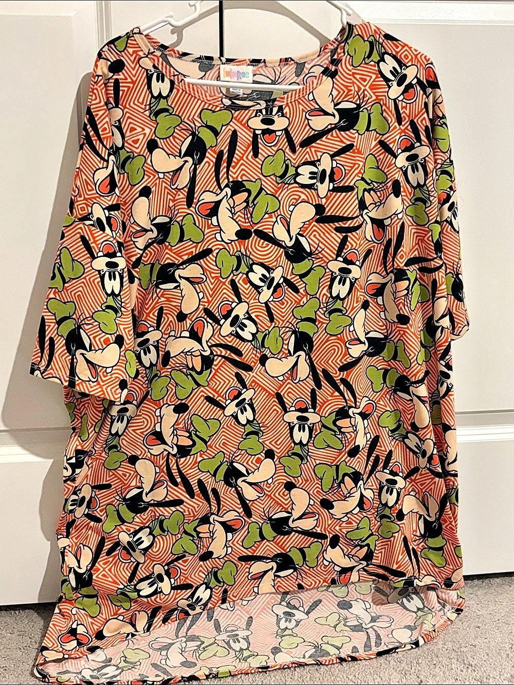 LuLaRoe Carly Disney Goofy dress Orange & Green XL